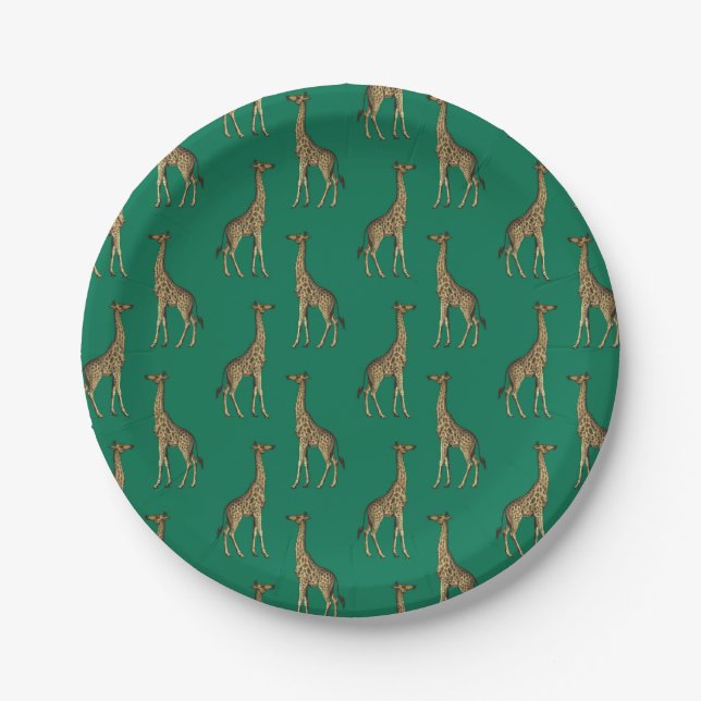 Giraffe Mammalian Emerald Green Wild Animal Africa Paper Plates (Front)