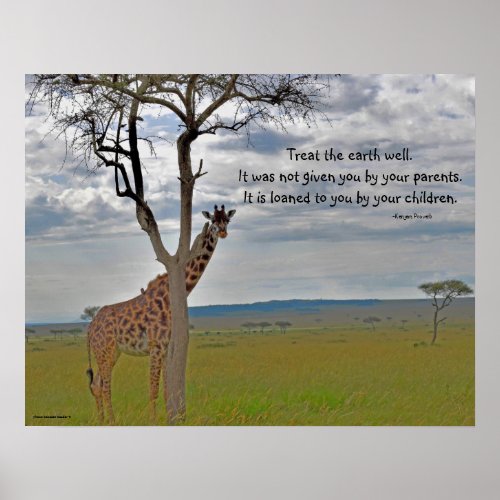 Giraffe Masai Mara  Kenyan Proverb Poster