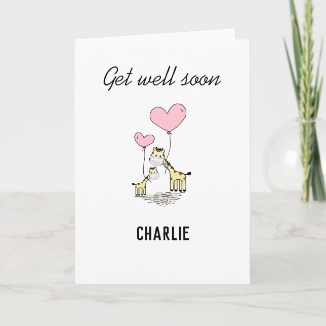 giraffe mask cute get well soon child card (Front)