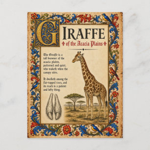 Giraffe, Medieval Bestiary Art Postcard