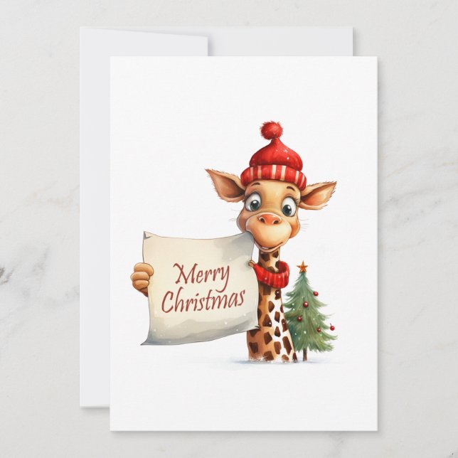 Giraffe Merry Christmas Holiday Card (Front)