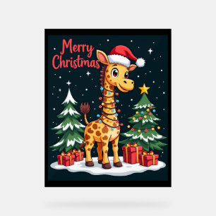 Giraffe Merry Christmas Tree Lighting Santa Giraff Acrylic Sign