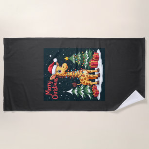Giraffe Merry Christmas Tree Lighting Santa Giraff Beach Towel