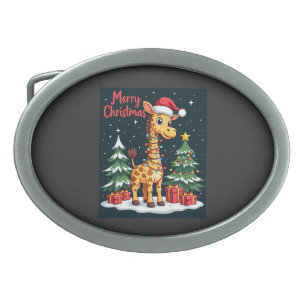 Giraffe Merry Christmas Tree Lighting Santa Giraff Belt Buckle