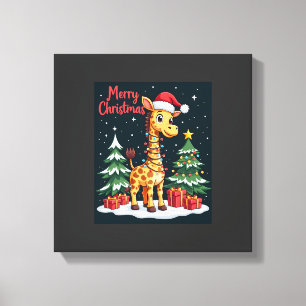 Giraffe Merry Christmas Tree Lighting Santa Giraff Canvas Print