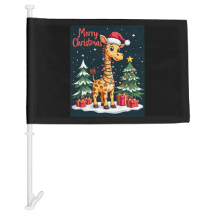 Giraffe Merry Christmas Tree Lighting Santa Giraff Car Flag