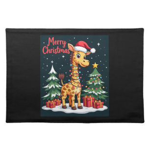 Giraffe Merry Christmas Tree Lighting Santa Giraff Cloth Placemat