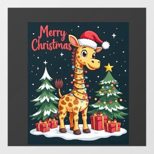 Giraffe Merry Christmas Tree Lighting Santa Giraff Floor Decals