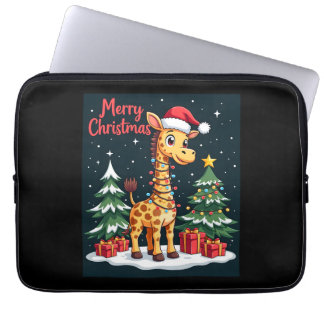 Giraffe Merry Christmas Tree Lighting Santa Giraff Laptop Sleeve