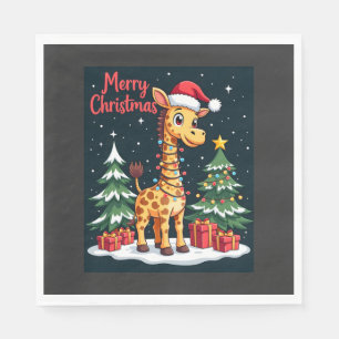 Giraffe Merry Christmas Tree Lighting Santa Giraff Napkins