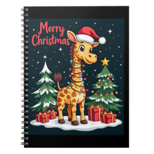 Giraffe Merry Christmas Tree Lighting Santa Giraff Notebook
