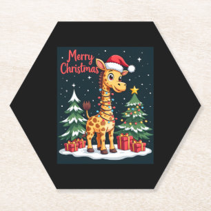 Giraffe Merry Christmas Tree Lighting Santa Giraff Paper Coaster