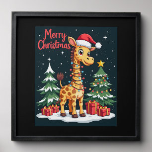 Giraffe Merry Christmas Tree Lighting Santa Giraff Peel And Stick Photo Tile