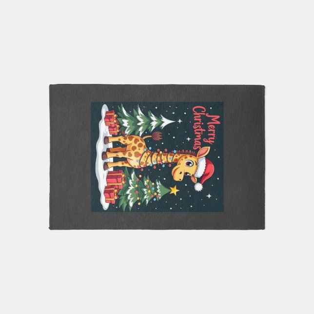 Giraffe Merry Christmas Tree Lighting Santa Giraff Rug (Front)