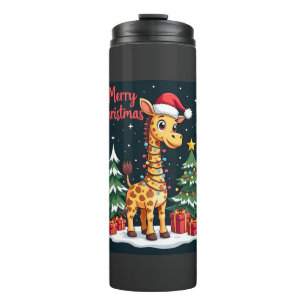 Giraffe Merry Christmas Tree Lighting Santa Giraff Thermal Tumbler