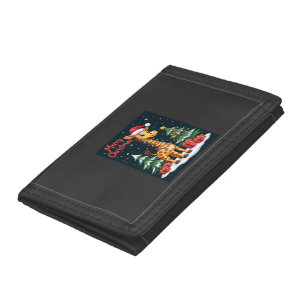 Giraffe Merry Christmas Tree Lighting Santa Giraff Tri-fold Wallet