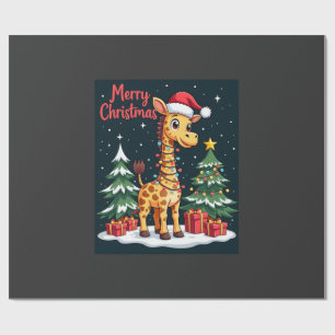 Giraffe Merry Christmas Tree Lighting Santa Giraff Wrapping Paper