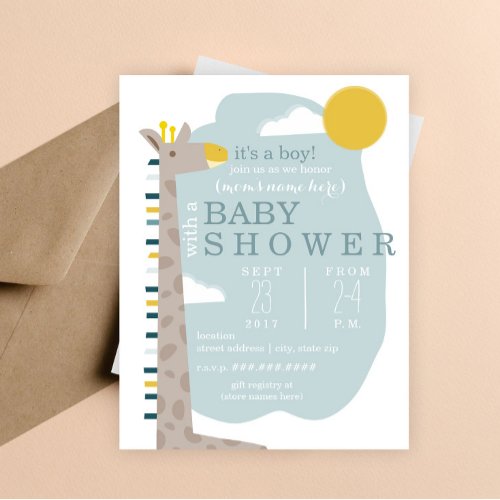 Giraffe Modern Boy Baby Shower Invitation