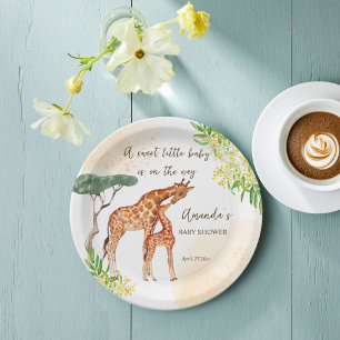 Giraffe mom and baby African safari baby shower Paper Plates