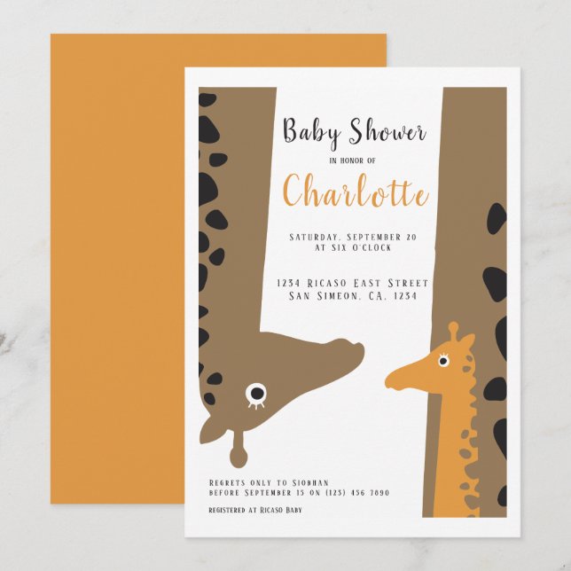 Giraffe Mom and Baby Cute Baby Shower Invitation (Front/Back)