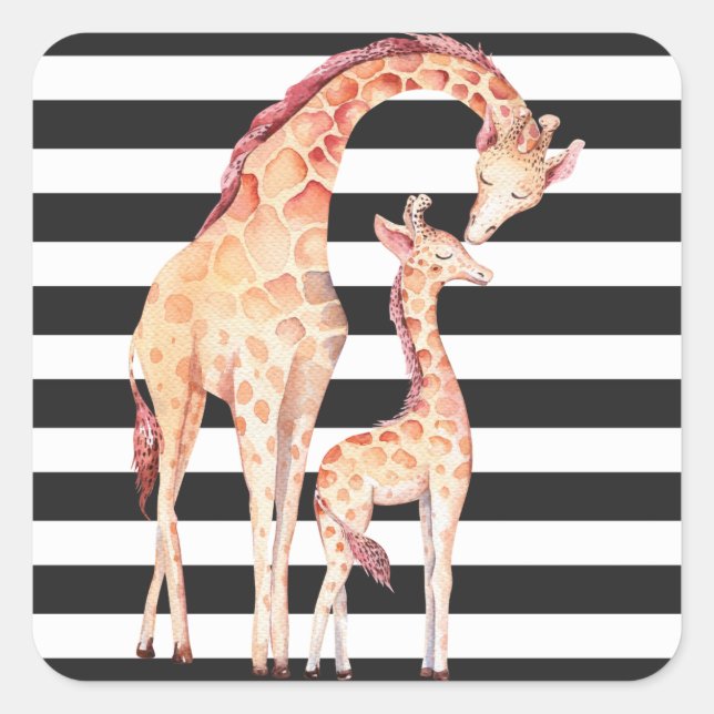 Giraffe Mom and Baby Giraffe Stripes Stickers (Front)