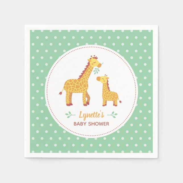 Giraffe Mom and Baby, Polka Dots Party Supplies Napkins (Front)