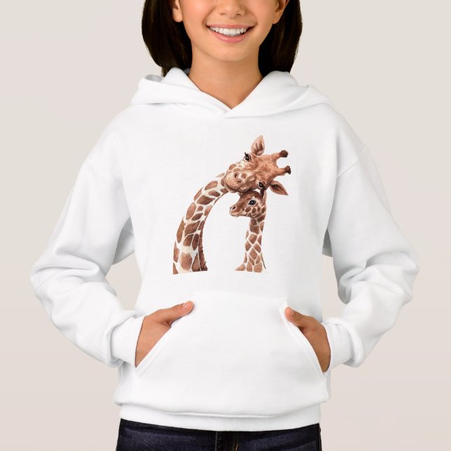 Giraffe mom and cub touching heads hoodie (Front)