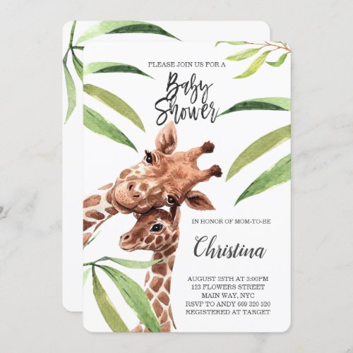 Giraffe Mom  Baby Greenery Eucalyptus Baby Shower Invitation