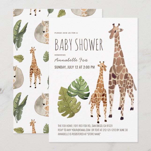 Giraffe Mom Baby Safari Gender-Neutral Baby Shower Invitation (Front/Back)
