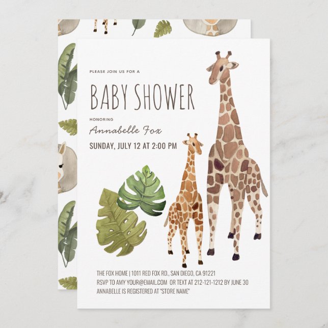 Giraffe Mom Baby Safari Gender-Neutral Baby Shower Invitation (Front/Back)