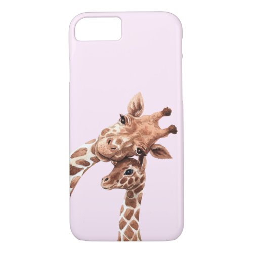 Giraffe Mom Daughter Love Watercolor Africa Cute iPhone 87 Case