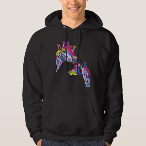 Giraffe Mom Giraffes Art For New Mom Kissing Baby Hoodie