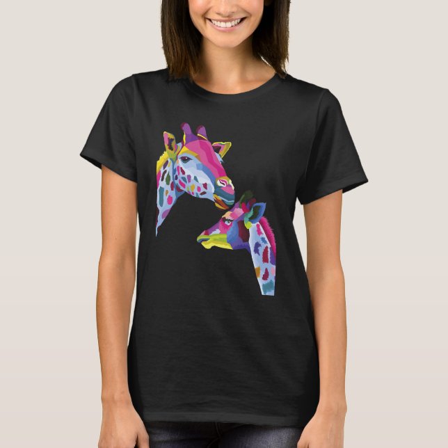 Giraffe Mom  Giraffes For New Mom Kissing Baby T-Shirt (Front)