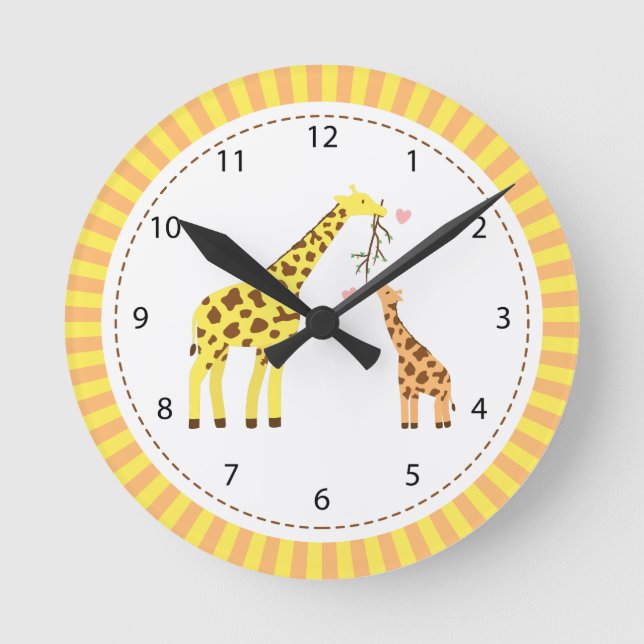 Giraffe Mommy and Baby Nursery Room Decor Round Clock (Front)