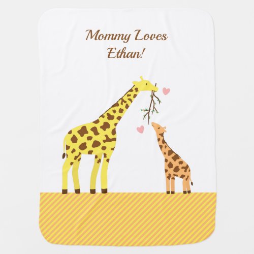 Giraffe Mommy and Baby Personalized Baby Blanket