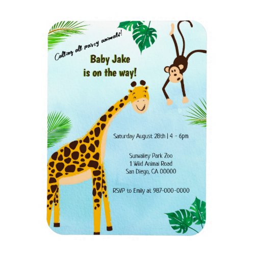 Giraffe  Monkey Safari or Zoo Party Animal Invite Magnet