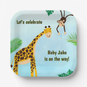 Giraffe & Monkey Safari or Zoo Party Animal Paper Plates