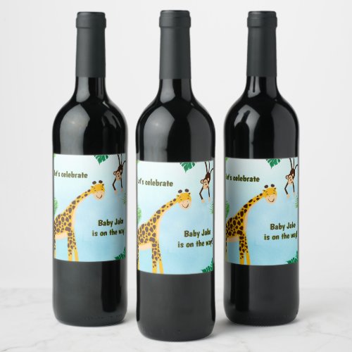 Giraffe  Monkey Safari or Zoo Party Animal   Wine Label