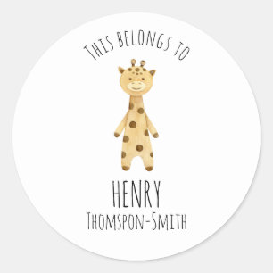 Giraffe monogram. cute modern  classic round sticker