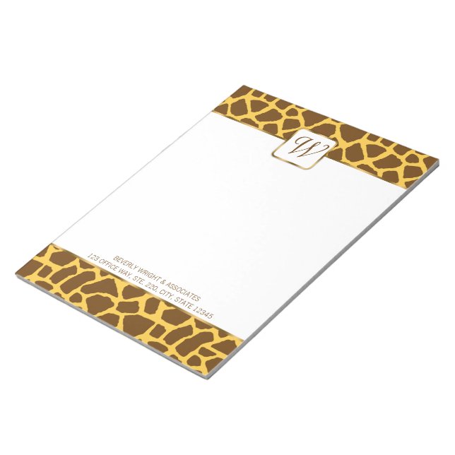 Giraffe Monogram Personalized Notepad (Angled)