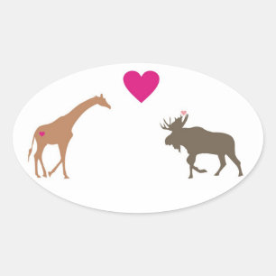 Giraffe Moose Love Oval Sticker small