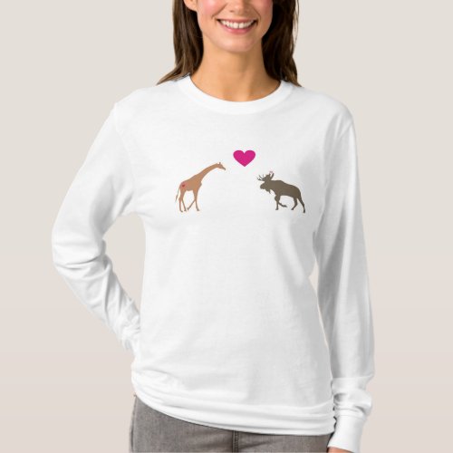 Giraffe Moose Love White Womens Hoodie T_Shirt
