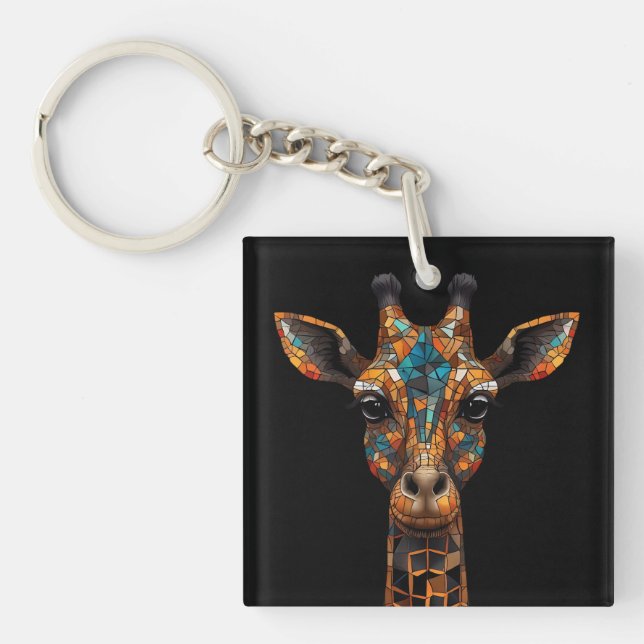 Giraffe Mosaic Portrait Acrylic Keychain (Front)