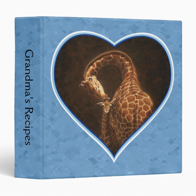 Giraffe Mother and Baby Blue Hearts 3 Ring Binder (Front/Spine)