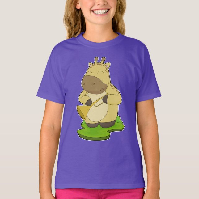 Giraffe Musician Trumpet Music T-Shirt (Front)
