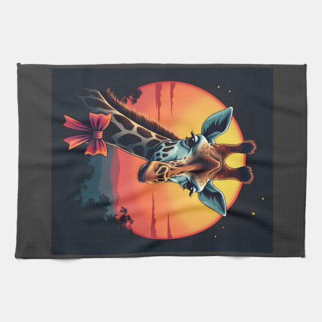 Giraffe Neck Like a Rollercoaster Run Funny Retro  Kitchen Towel (Horizontal)