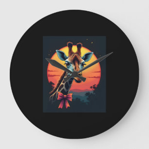 Giraffe Neck Like a Rollercoaster Run Funny Retro Large Clock