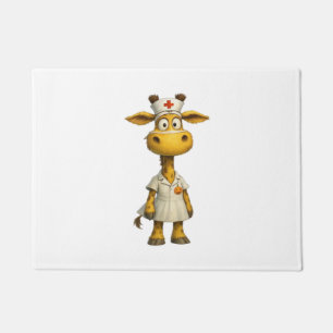 Giraffe Nurse Cartoon – Whimsical Healthcare Hero Doormat