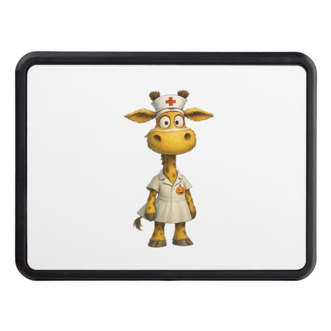 Giraffe Nurse Cartoon – Whimsical Healthcare Hero  Hitch Cover (Front)