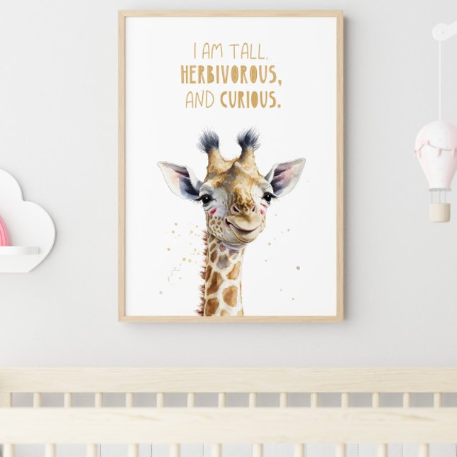 Giraffe, Nursery Decor, Wall Art, Safari Nursery Framed Art (Cute giraffe / nursery decor)